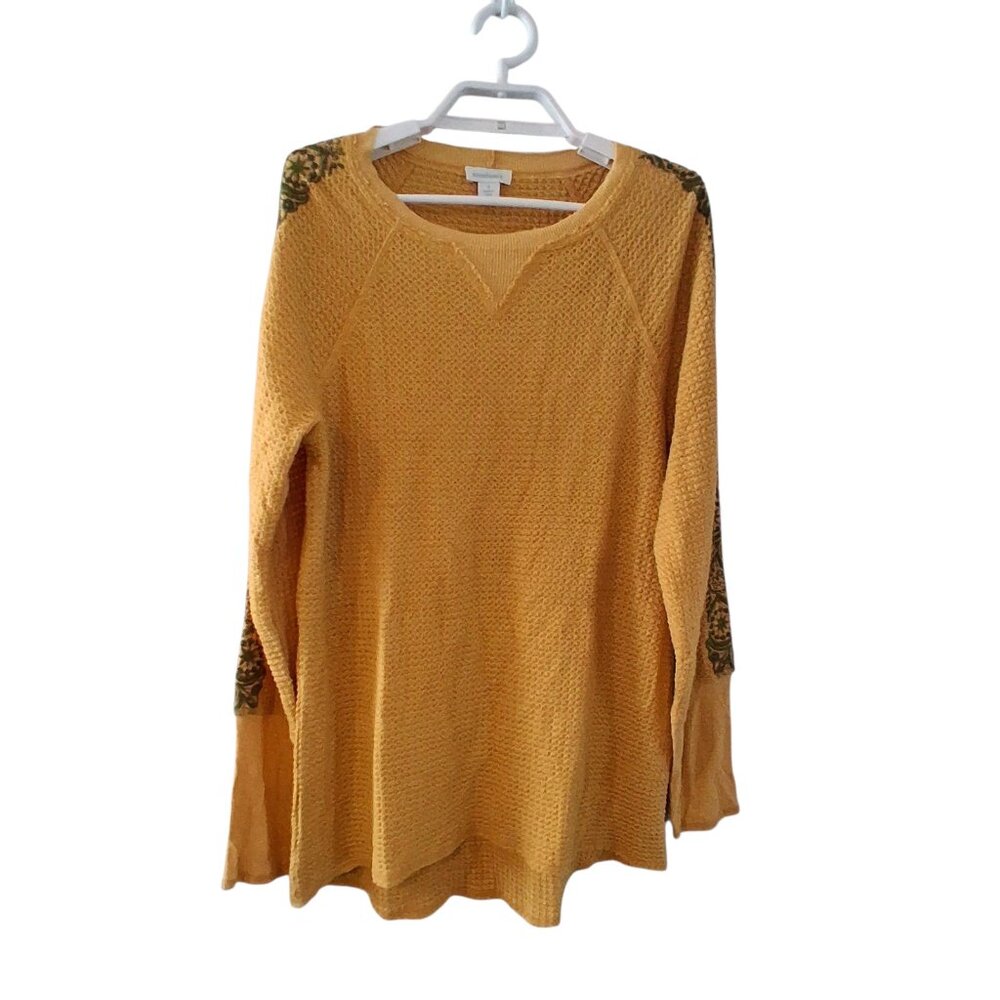 Sundance Catalog top womens size Small thermal embroidered boho mustard gold